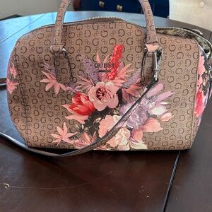 Guess Floral Brown and Pink Satchel